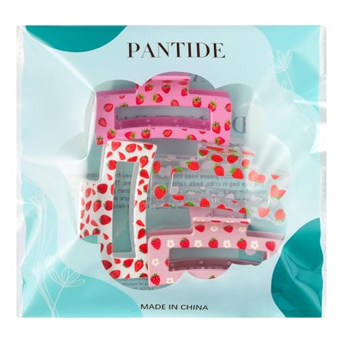 PANTIDE 4Pcs Strawberry Hair Claw Clips for Women Girls - Cute Fruit Rectangle Nonslip Clips Hair Accessories Aesthetic Barrettes for School Daily Party Favor Small Gifts Strong Hold