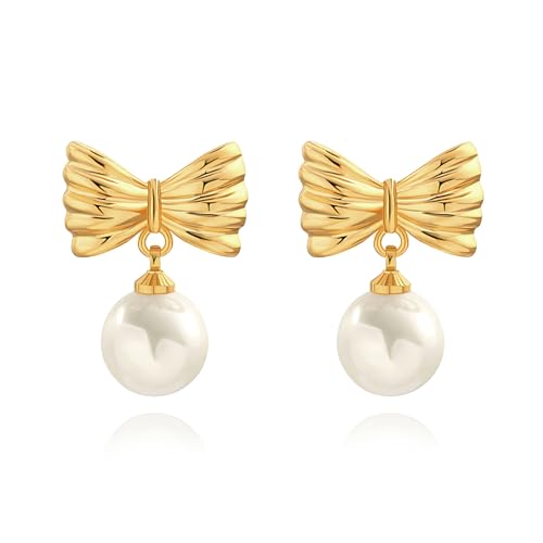 18K Gold Love Knot Stud Earrings for Women Statement Button Pearl Stud Earrings Minimalist Cute Small Post Earring - color: 11.Bowknot