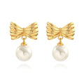 18K Gold Love Knot Stud Earrings for Women Statement Button Pearl Stud Earrings Minimalist Cute Small Post Earring - color: 11.Bowknot