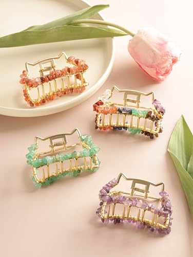 MINACHI Boho Hair Claw with Created Amethyst Chips, Handmade Gold Tone Hair Clip for Women - color: Hair Claws AIR.004