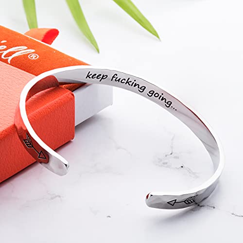 Carviell Bracelet - Gifts for Women – Inspirational, Friendship, Love, Mom, Daughter, Sister, Christian, Graduation, Memorial & Wedding Gifts – 100+ Phrases – Stainless Steel, Gift-Ready - style: BADASS GIFT - Keep f##king going