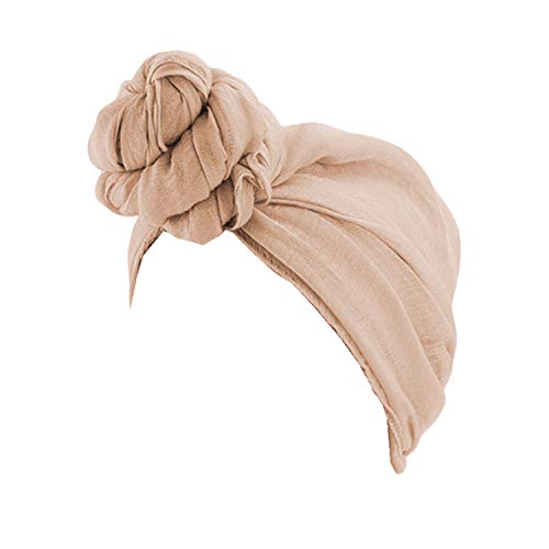 Qianmome Womens Big Flower Turban Beanie Elegant Cap Head Wrap Stretch Long Hair Scarf Headscarf - color: Coffee