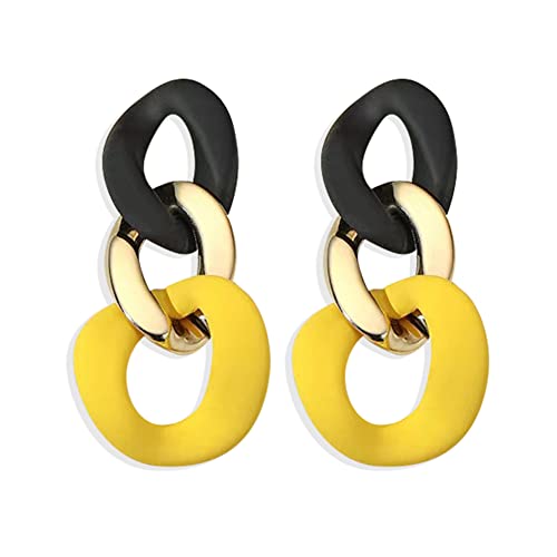 Charm Elegant Hollow Color Chain Acrylic Geometric Temperament Dangle Drop Earrings Bohemian Minimalist Hypoallergenic Jewelry Gift - color: Black Yellow earrings