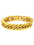 ChainsHouse Stainless Steel Cuban Link Bracelet, 8mm/12mm/17mm Width, 7.5"/8.3"/9", 18K Gold Plated Chain Wrist Bracelets for Men Women, Send Gift Box - color: N: Gold-12mm width
