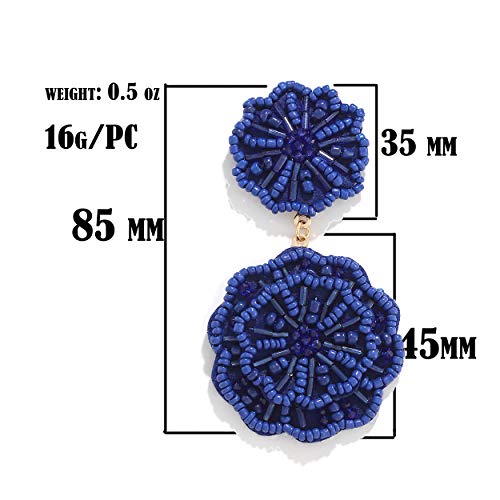 Statement Beaded Drop Earrings for Women Layered Bead Dangle Earrings - color: Blue