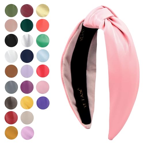 Leather Headbands for Women Pink Lemonade Stylish Year-round Wearable All Day. Head bands Adult Women Trendy Head band for Women's Hair Knotted Headband Top Knot Womens Fashion Designer Girls - color: Lemonade Pink
