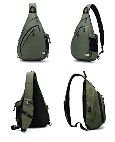 TurnWay Water-Proof Sling bag/Crossbody Backpack/Shoulder Bag with USB Charging Port for Travel, Hiking, Cycling, Camping - color: Green