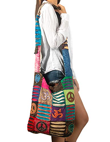 Hobo Colorful Shoulder Bag Women Sling Slouch Hippie Boho (Peace)
