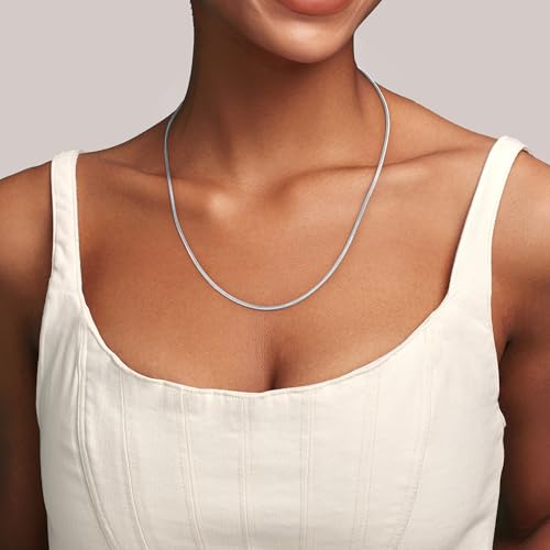 Jewlpire 1.5mm 2mm 2.5mm Snake Chain 18k Gold Plated 925 Sterling Silver Chain Necklace for Women, Smooth Sturdy Hypoallergenic, 16 18 20 22 24 Inch - color: 1.5mm Silver, size: 16 Inches (Women's Choker Length)