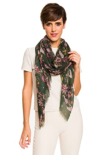 MELIFLUOS DESIGNED IN SPAIN Scarf for Women Lightweight Floral Flower Scarves for Summer Fall Shawl Wrap - color: Barcelona Collections 43 - Green Paisley Floral