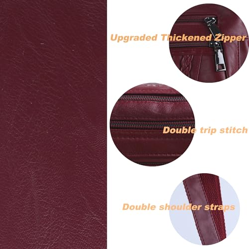ELDA Crossbody Bags For Women Pocketbooks Soft PU Leather Purses and Handbags Multi Pocket Shoulder Bag - color: Dark Red
