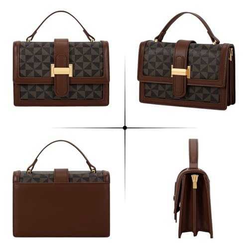 KKXIU Crossbody Bags for Women - Top Handle Purses for Lady, Leather Handbags Shoulder Clutch with Adjustable Shoulder Strap - color: Brown Checkered