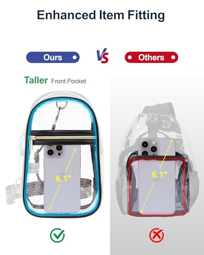 PACKISM Clear Sling Bag Stadium Approved - Clear Bag for Stadium Events & Holographic Bag for Music Festivals Jacquard Strap - color: Upgraded Black+pouch