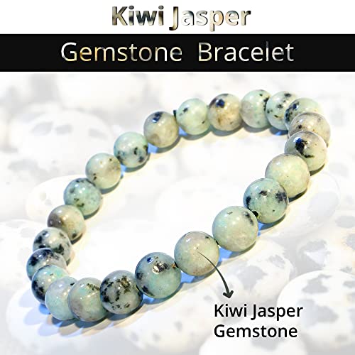 ANAYA AGATE Healing Crystal Bracelet for Women and Men – 8mm Round Beaded Bracelet for Men and Women – Unisex Stretchy Gemstone Bracelet for Healing and Protection - color: Kiwi Jasper