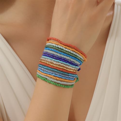 Fuqimanman2020 18Pcs Boho Stackable Beaded Bracelets for Women Colorful Handmade Multilayered Rice Beads Anklets Set Summer Beach Bohemian Jewelry Gift - color: Style 1 Multicolor B