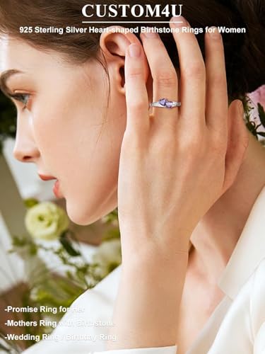 Custom4U Personalized 1-4 Birthstone Rings for Women Promise Rings for Her Sterling Silver Mothers Ring Customized Cubic Zirconia Stones Wedding/Valentine's Day/Mother's Day Jewelry Gift for Mom Wife - color: A-2 Names-silver