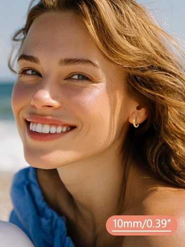 FaithHeart 925 Sterling Silver Post Huggie Hoop Earrings for Women, Silver Small Hoop Earring, Hypoallergenic Cartilage Earrings for Women - color: 01. Blank-Gold, size: 10mm