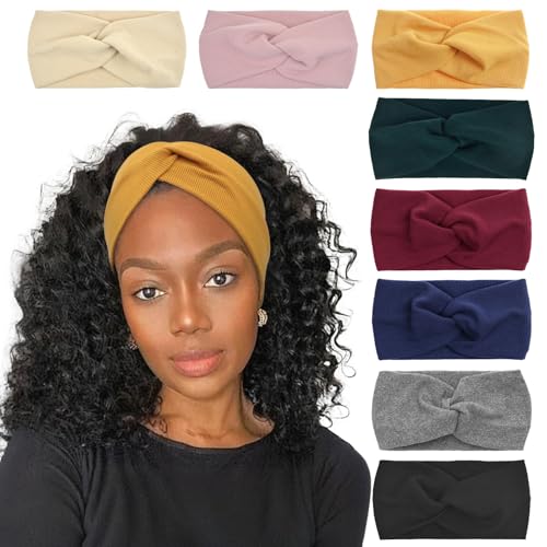 AQOKKA Elastic Knotted Headbands for Women Criss Cross Head Bands for Women's Hair Non Slip Boho Wrap Twisted Hair Accessories - color: 8 Pack Ribbing Cross Headbands A