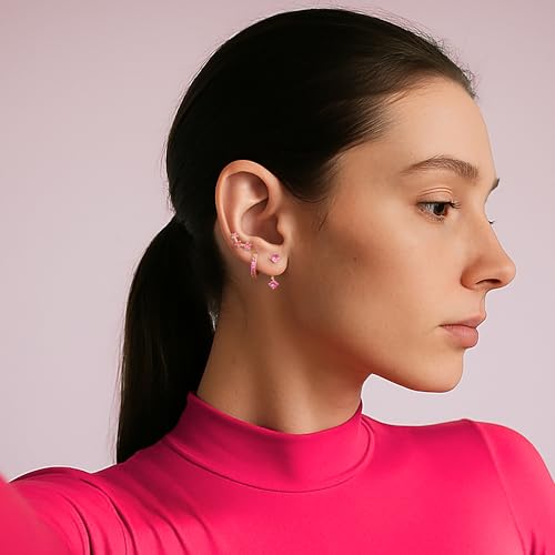 3 Pairs Dainty Small 4th of July Earrings for Women Trendy, Birthstone Stud Huggie Hoop Jacket Stack for Cartilage Helix, Gold Plated Hypoallergenic Cute Women Fashion Accessories Western Jewelry Gifts - color: 10Pink-Oct (Gold)