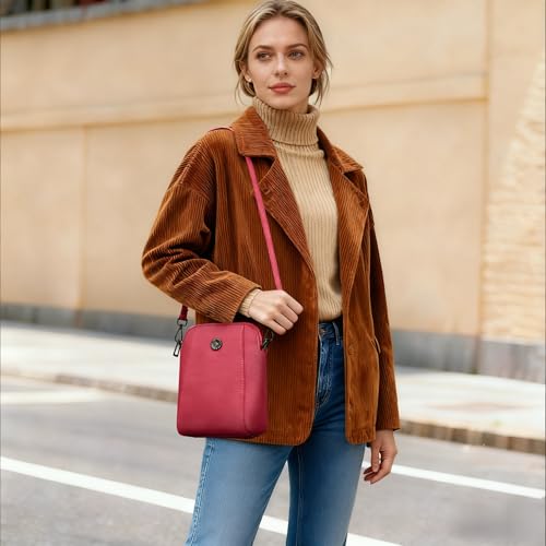 Genuine Leather Small Crossbody Bags for Women | Lightweight Shoulder Purse, Designer Handbag with Adjustable Strap, Casual Travel Everyday Bag - color: Pink
