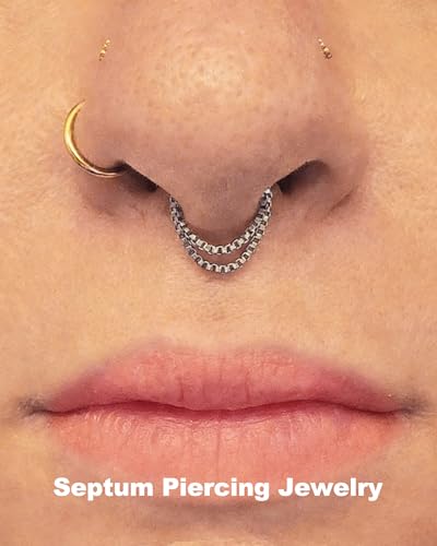 Jewseen 16G Threadless Septum Ring Dangle Chain Cartilage Earring Stud Surgical Steel Hidden Helix Jewelry Chain Helix Conch Earrings for Women Men