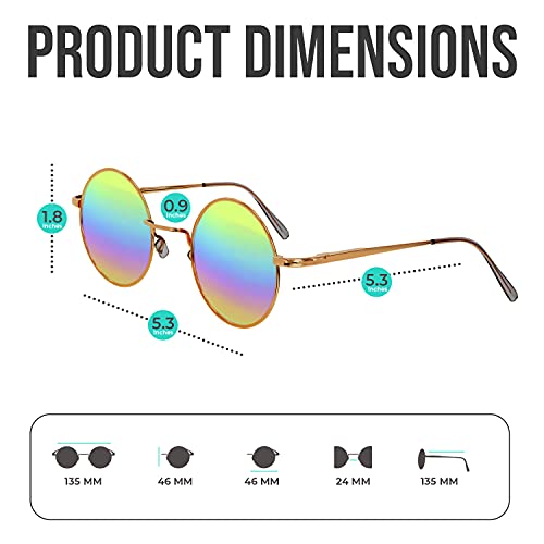 Retro Round Sunglasses Small Colored Lens Hippie Glasses - style: Rainbow