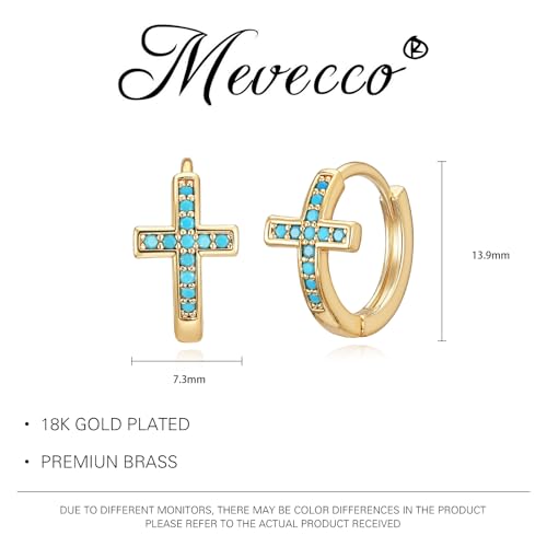 MEVECCO Cross Hoop Earrings 14K Gold Plated Dainty Minimalist Simple Small Faith Cross Huggie Earrings For Women Symbol of Protection Faith Jewelry Gift - style: Tur-Cross