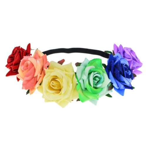 BOHO Floral Crown Rose Flower Headband Hair Wreath (Rainbow Velet Rose) - color: Rainbow Velet Rose