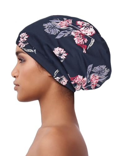 Alnorm Hair Cover Bonnet Satin Sleep Cap Large Slouchy Beanies for Women Lightweight Gray Red - color: Gray Red