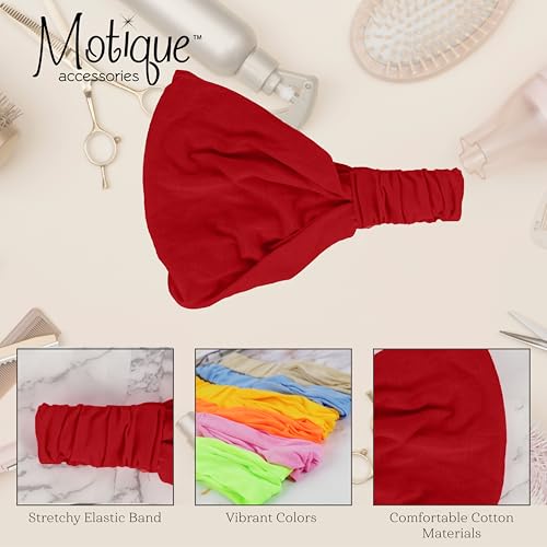 Motique Accessories Wide Cotton Head Band Solid Boho Yoga Style Soft Hairband for Women (Red) - color: Red
