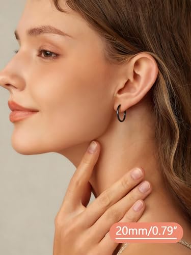 FaithHeart 925 Sterling Silver Post Huggie Hoop Earrings for Women, Silver Small Hoop Earring, Hypoallergenic Cartilage Earrings for Women - color: 01. Blank-Black, size: 20mm