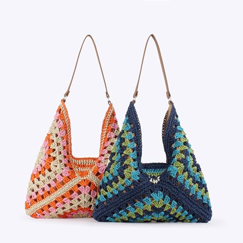 Straw Hobo Bag for Women 2026 Boho Woven Beach Purse Large Summer Straw Tote with Lining Black Raffia Shoulder Bag | straw material - color: Orange