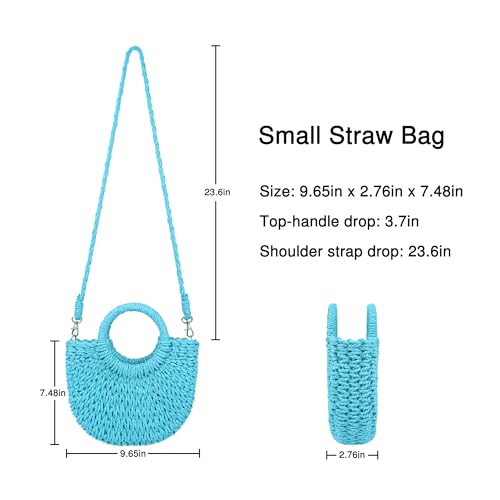 Womens Straw Beach Bag Woven Crossbody Shoulder Bags Top Handle Satchel Handbag Purse for Summer - color: Blue