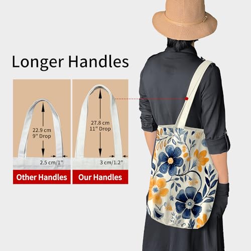itgowisa Canvas Tote Bag for Women, Tote Bag with Zipper Inner Pocket, Zippered Canvas Bag for Shopping Work Grocery Everyday - style: Floral