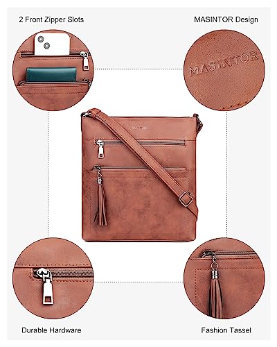 MASINTOR Crossbody Purses for Women, Multi Pocket Casual Crossbody Bag, Adjustable Strap Shoulder Bag with Tassel - color: Retro Red Coffee