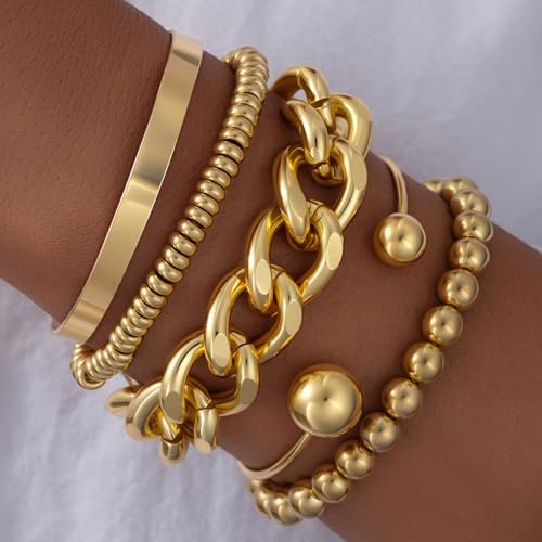 Gold Bracelet for Women - Multi-layer Stacked textured Boho Bracelet, Gold bracelet for Women, gold plated multi-layer stackable sleeve bracelet jewelry gift - style: orbicular