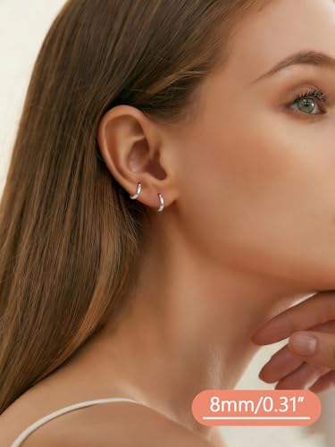 FaithHeart 925 Sterling Silver Post Huggie Hoop Earrings for Women, Silver Small Hoop Earring, Hypoallergenic Cartilage Earrings for Women - color: 01. Blank-Silver, size: 8mm