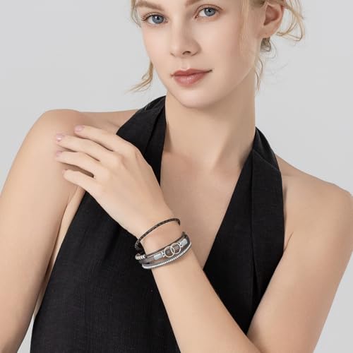FANCY SHINY Boho Leather Wrap Bracelet Stackable Infinity Chunky Cuff Bracelets Western Hippie Outfits Jewelry Valentine Gifts for Women - color: Grey