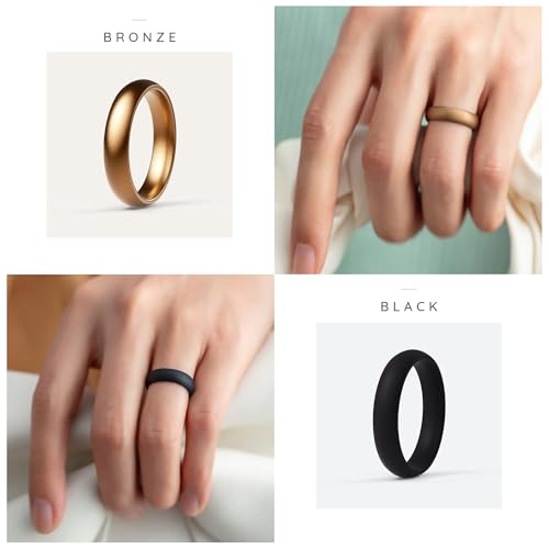 ThunderFit Silicone Bridal Rings Set for Women, 5.5mm Wide, 2mm Thick, Wedding Rubber Bands, Variety Multipack 1-12 - color: Pack D: Metallic Khaki Bronze, Pure White, Metallic Rose Gold, Metallic Ice Silver, Rose Marble, White Marble, Charcoal Black, siz
