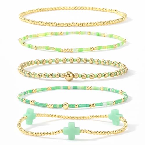 Gold Beaded Cross Bracelet for Women, 14K Plated Adjustable Stackable Dainty Bracelets, Non Tarnish Fashion Jewelry Set Gifts for Women Birthday Friendship - color: Colors-1