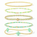 Gold Beaded Cross Bracelet for Women, 14K Plated Adjustable Stackable Dainty Bracelets, Non Tarnish Fashion Jewelry Set Gifts for Women Birthday Friendship - color: Colors-1