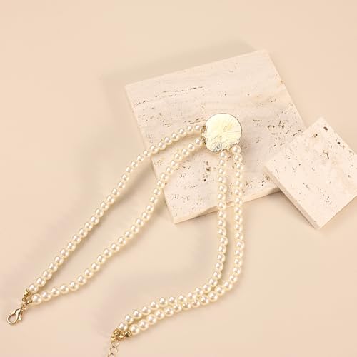 Bethynas Boho Layered Pearl Rhinestones Choker Necklace Vintage Chunky Pearl Crystal Pendant Short Necklace Chain Bridal Prom 1920s Costume Party Jewelry for Women - color: Pearl 3