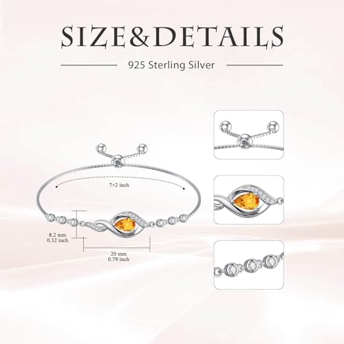 HPQQ Birthstone Bracelet for Women 925 Sterling Silver Infinity Love Jewelry Anniversary Birthday Mothers Day Gifts for Mom Wife Her - color: 11-November-Citrine