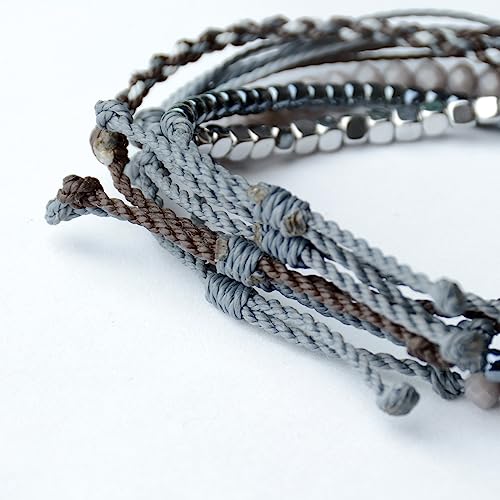 Mezcla Vida Handmade Waterproof Rope Bracelets Pack String & Beaded Bracelet Stack - Set of 5 Stackable Bracelets For Women, Summer Accessories & Bohemian Bracelets for Teen Girls - color: Mixed Grey