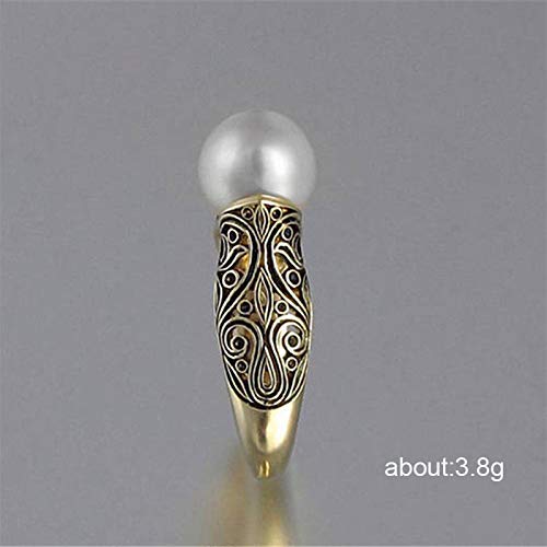 LRESJJIUJ 14k Gold Plated Pearl Women's Ring Handmade Freshwater Aquaculture Pearl Single Stone Ring Fashion Engagement Wedding Jewelry(Size 9) - size: 9