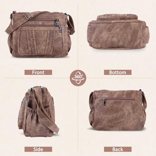 ELDA Crossbody Bags For Women Pocketbooks Soft PU Leather Purses and Handbags Multi Pocket Shoulder Bag - color: Retro Brown