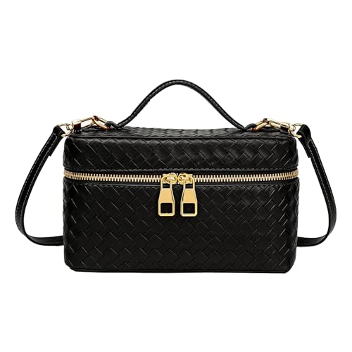 Trendy Shoulder Bags for Women Mini L19 Square Box Satchel Bag Cute PU Leather Crossbody Purse with Adjustable Strap - color: Black