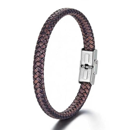 Men's Leather Bracelet, Stackable Stainless Steel Clasp Bracelets for Men Stylish Birthday, Thanksgiving, Valentine's Day Gift for My Man - style: 8.2" Long 5MM High-End Variegated