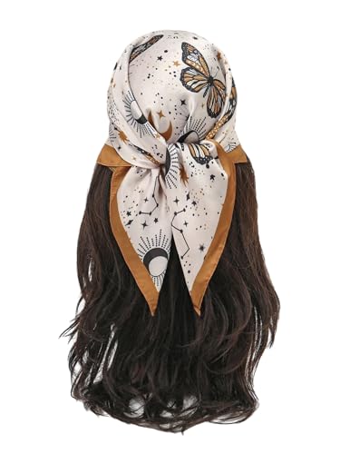 SweatyRocks Women's Printed Satin Hair Scarf Neckerchief Square Scarf Bandanas Head Wraps - color: Multicolor Butterfly