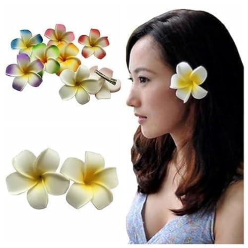 Hair Flower Clips, 4Pcs 7cm White and Pink Hawaiian Frangipani, Plumeria Foam Head Flower Party Beach Hair Clip flower, Hawaiian Hair Clips